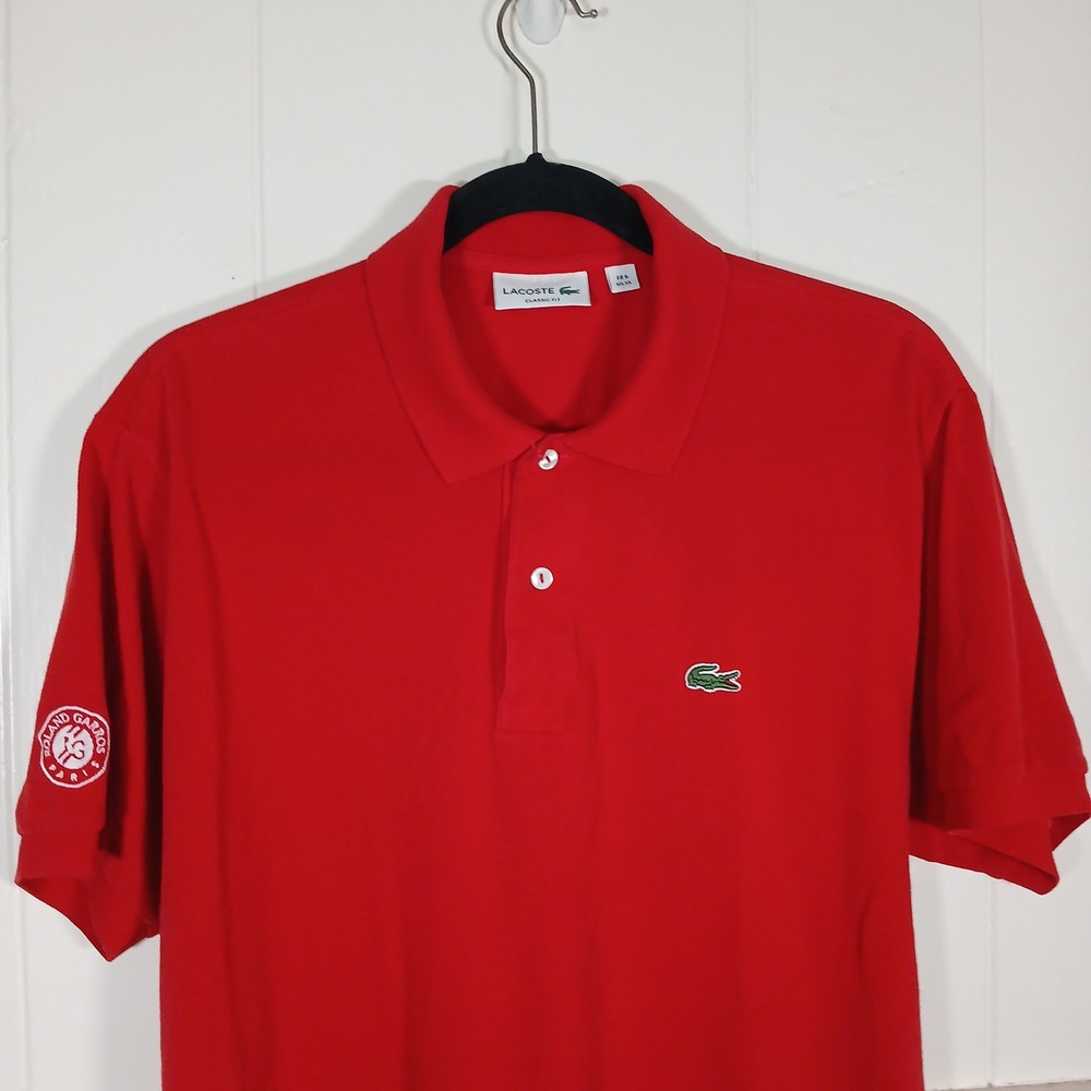 Lacoste Roland Garros Polo Shirt Mens XL Red Classic Fit Pique Cotton Carl